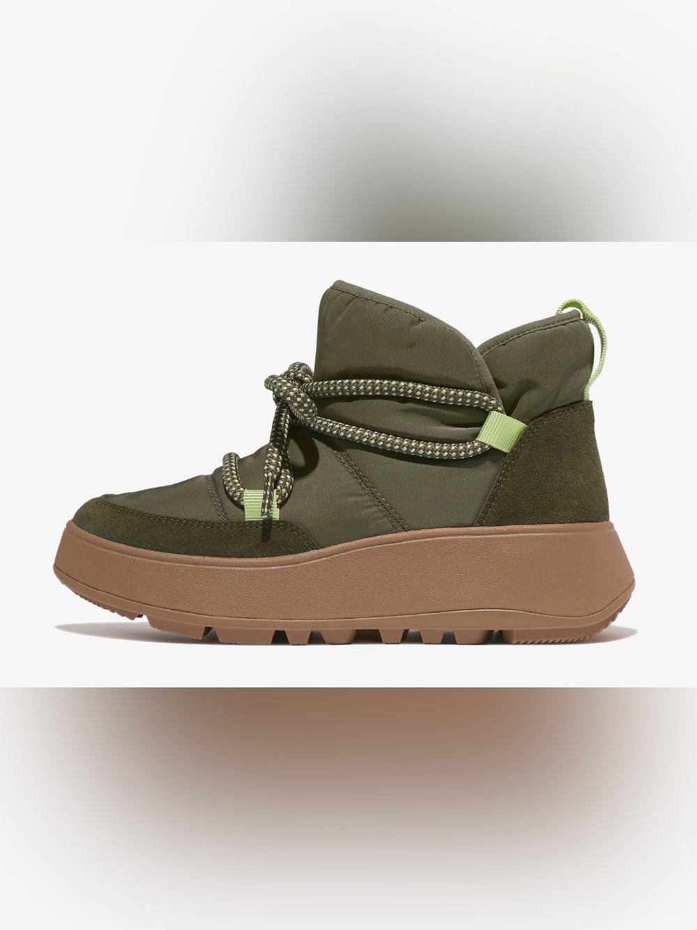 Fitflop F-Mode Deep Olive Green Platform Ankle Boot Sz 7